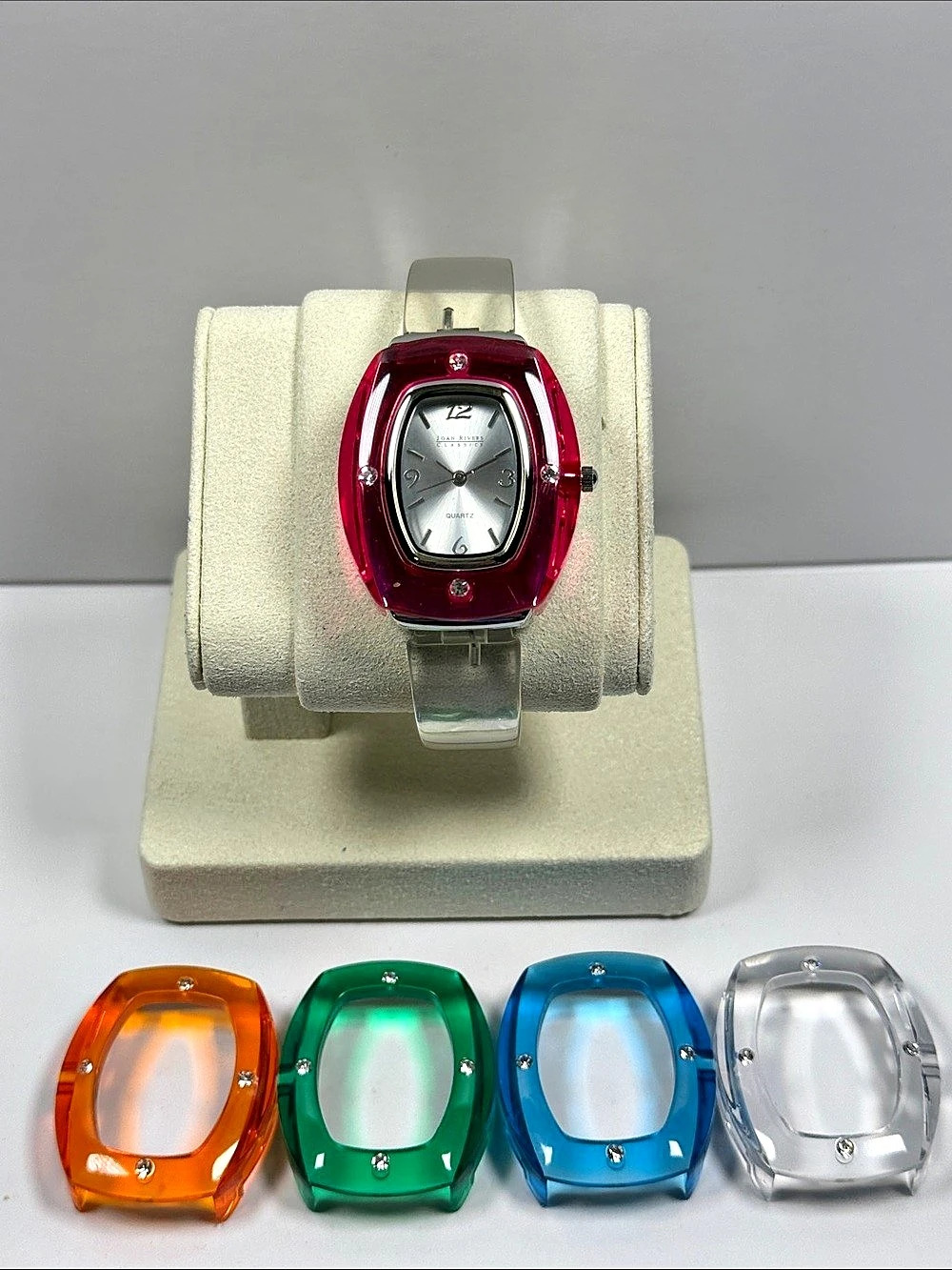 Joan Rivers Classics 0377 Quartz Watch Pink Silver Like New with multiple interc